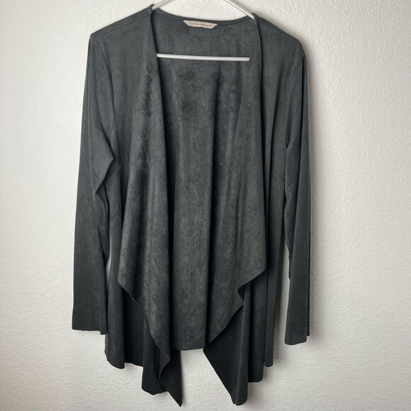 Soft Surroundings Jackets & Blazers - Soft Surroundings Jacket Womens Gray Open Front Waterfall Drape Faux Suede